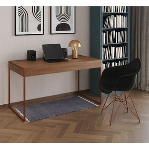 Escrivaninha Industrial Office Estudo Malta Amêndoa 137X53Cm Com 1 Poltrona Preta Base Cor: Amendoa
