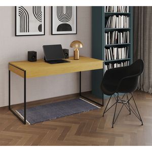 Escrivaninha Industrial Office Estudo Malta Canela 137X53Cm Com 1 Poltrona Preta Base F Cor: Canela