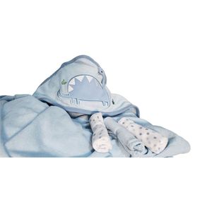 Kit Toalha Infantil Com Capuz E Toalha De Boca Animal Camesa Azul Baleia