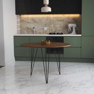 Mesa De Jantar Redonda 90Cm Amêndoa Clips 3 Pés Ferro Preto Cor: Amendoa