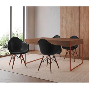 Mesa Jantar Industrial Amêndoa 137X90Cm Base Cobre Com 4 Poltronas Pretas Ma Cor: Amendoa