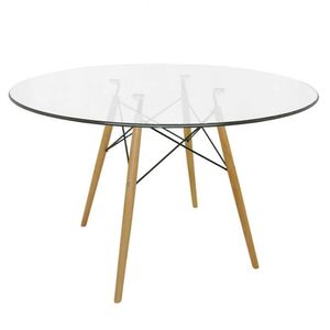Mesa De Jantar Eames Wood Tampo Vidro 110 Cm