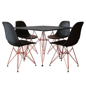 Mesa De Jantar Quadrada Preta 90Cm Com 4 Cadeiras Preta Base De Ferro Cobre Cor: Preto