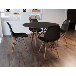 Jogo De Mesa 4 Cadeiras Pretas Dkr 110 Cm Base Madeira Tampo Preto
