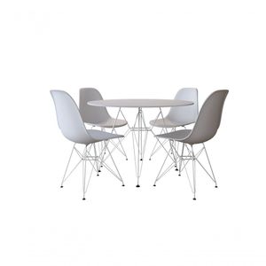 Conjunto Jantar De Ferro Branco Tampo Redondo Branco 90Cm Com 4 Cadeiras Brancas