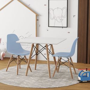 Conjunto De Mesa Infantil Madeira 68Cm Quadrado Branco 2 Cadeiras Azul