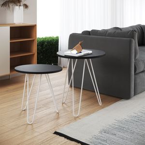 Mesa De Canto Duo Lisboa Ferro Branco Tampo Preto Cor: Preto