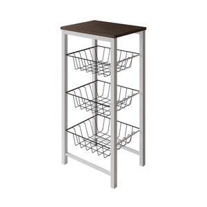 Fruteira De Chão Cozinha Montada Aço Branco Cesto Preto Tampo Amêndoa Roma Cor: Branco