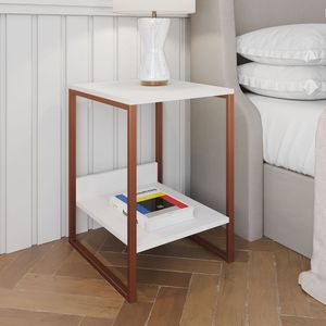 Mesa Cabeceira Lateral De Cama Industrial Branca Tókio Base Cobre Cor: Branco