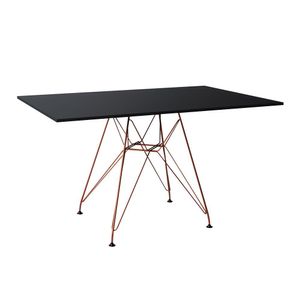 Mesa Eiffel Retangular 120X75 Tampo De Madeira Preto Com Base De Ferro Cobre