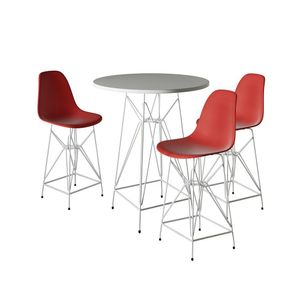 Jogo Mesa Bistrô Eames Branca 60Cm 3 Banquetas Vermelha Base Ferro Branco - Cor: Branco