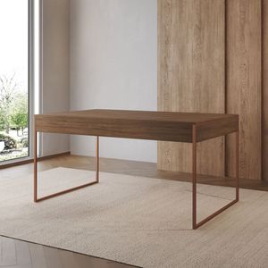 Mesa Industrial De Jantar Amêndoa 137X90Cm Retangular Filadélfia Base Ferro Cobre Cor: Amendoa