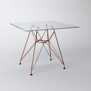 Mesa Eiffel Quadrada 90Cm Tampo De Vidro Com Base De Ferro Cobre Cor: Marrom