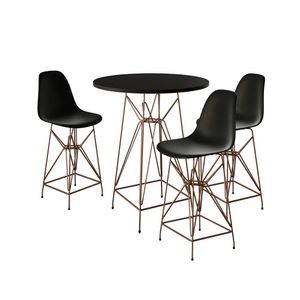 Jogo Mesa Bistrô Eames Preta 60Cm 3 Banquetas Preta Base Ferro Cobre - Cor: Preto