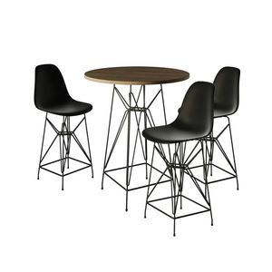 Jogo Mesa Bistrô Eames Amêndoa 60Cm 3 Banquetas Preta Base Ferro Preto - Cor: Amendoa