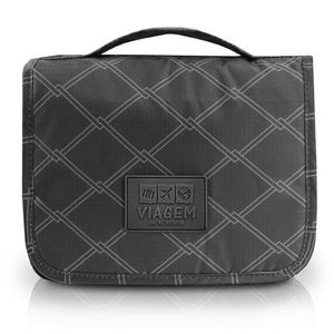 Necessaire Com Gancho Para Viagem Estampa Listrada Jacki Design Preto