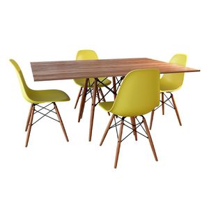 Conjunto De Mesa De Jantar Retangular 120X75 Tampo De Madeira Amêndoa Com 4 Cadeiras Cor: Marrom