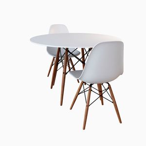 Conjunto De Mesa De Jantar Redonda 90Cm Tampo De Madeira Branco Com 2 Cadeiras Brancas