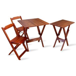 Jogo De Mesa Dobrável 60x60 Com 2 Cadeiras E Mesa Aparador Imbuia