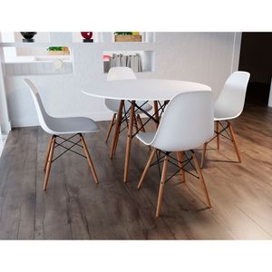 Conjunto De Mesa De Jantar Redonda 90Cm Tampo De Madeira Branco Com 4 Cadeiras Branca