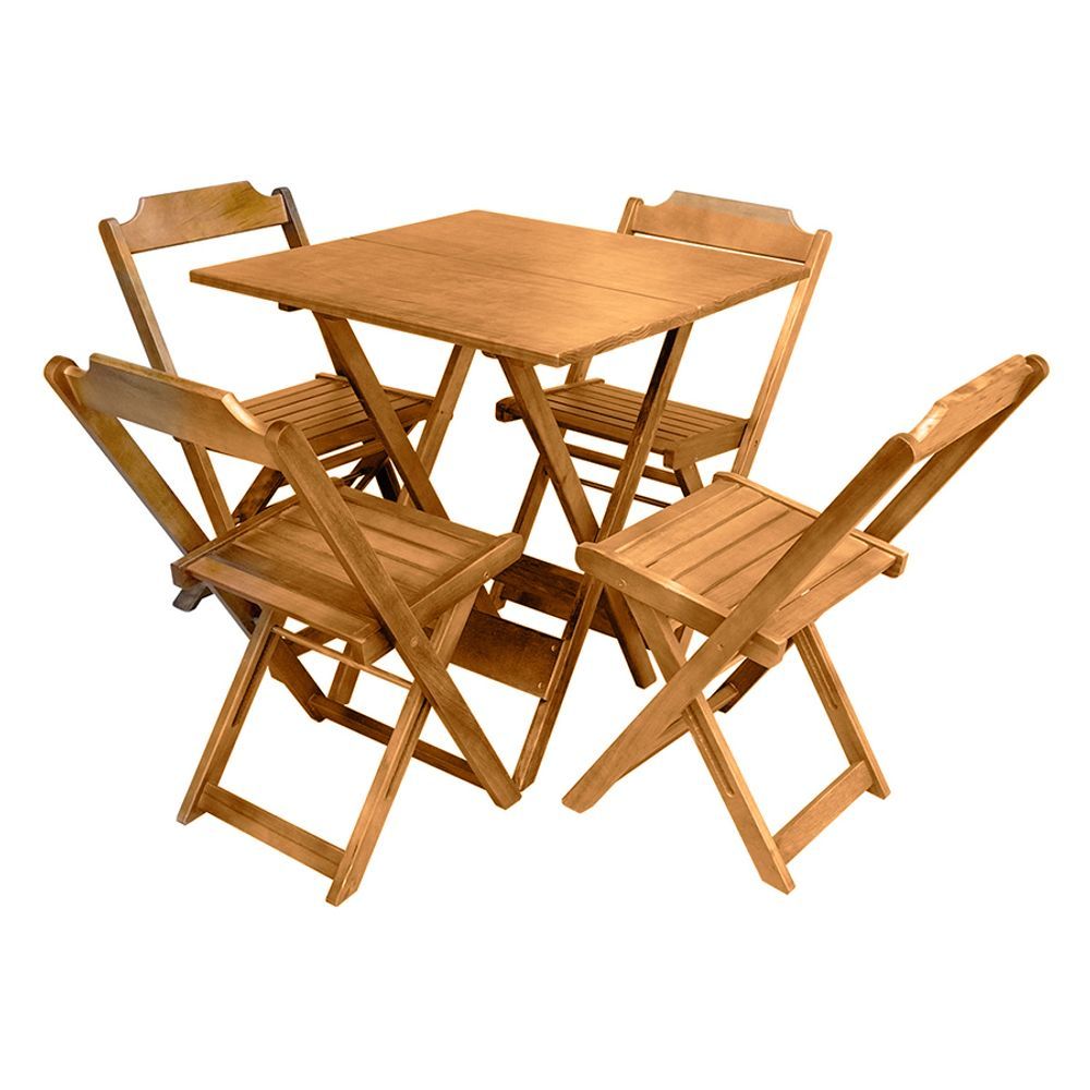 Conjunto Prático Mesa de Madeira Dobrável com 4 Cadeiras - Envernizado  Natural - Lojas PAM