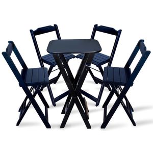 Conjunto De Bistro Com 4 Cadeiras Dobravel Preto Cor: Preto