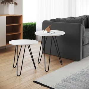 Mesa De Lateral Duo Lisboa Ferro Preto Tampo Branco Cor: Branco