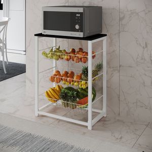 Fruteira Com Suporte Para Micro-Ondas Barcelona Aço Branco Cesto Branco Tampo Preto Cor: Branco