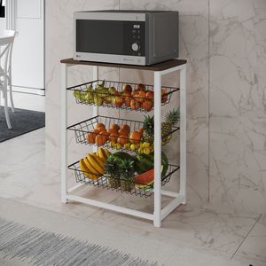 Fruteira Com Suporte Para Micro-Ondas Barcelona Aço Branco Cesto Preto Tampo Amêndoa Cor: Preto