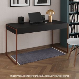 Escrivaninha Industrial Madeira Padrão Office Preta Malta 137X53Cm Com Base Cobre Cor: Preto