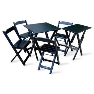 Jogo De Mesa 60x60 Com 4 Cadeiras E Mesa Aparador Preto