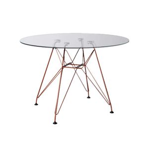 Mesa Eiffel Redonda 90Cm Tampo De Vidro Com Base De Ferro Cobre - Cor: Branco