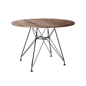 Mesa Eiffel Redonda 110Cm Tampo De Madeira Amendôa Com Base De Ferro Preto - Cor: Marrom