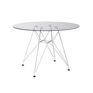 Mesa Eiffel Redonda 90Cm Tampo De Vidro Com Base De Ferro Branco - Cor: Branco