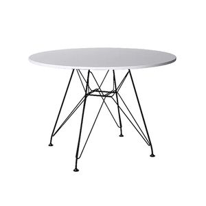 Mesa Eiffel Redonda 110Cm Tampo De Madeira Branco Com Base De Ferro Preto - Cor: Branco