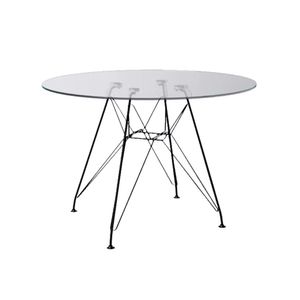Mesa Eiffel Redonda 110Cm Tampo De Vidro Com Base De Ferro Preto - Cor: Preto
