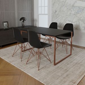 Mesa Industrial Base Ferro Cobre Tampo 137X90 Preto 4 Cadeiras Ferro Cobre Assento Preto Preto