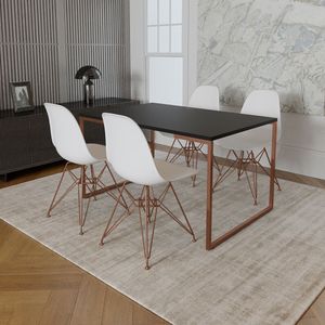 Mesa Industrial Base Ferro Cobre Tampo 137X90 Preto 4 Cadeiras Ferro Cobre Assento Branco Preto