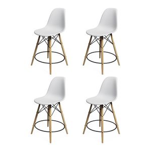 Kit 4 Banquetas Eames Eiffel De Madeira Assento Branco - Cor: Branco