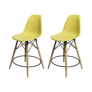 Kit 2 Banquetas Eames Eiffel De Madeira Assento Amarelo - Cor: Amarelo