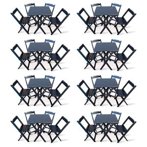 Kit 8 Conjunto Com Jogo De Mesa 60x60 Com 4 Cadeiras Dobráveis Preto