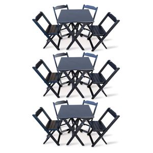 Kit 3 Conjunto Com Jogo De Mesa 70x70 Com 4 Cadeiras Dobráveis Preto Cor: Preto