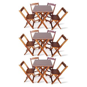 Kit 3 Conjunto Com Jogo De Mesa 60x60 Com 4 Cadeiras Dobráveis Imbúia Cor: Marrom