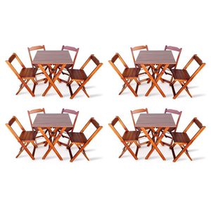 Kit 4 Conjunto Com Jogo De Mesa 60x60 Com 4 Cadeiras Dobráveis Imbúia Cor: Marrom