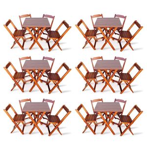 Kit 6 Conjunto Com Jogo De Mesa 60x60 Com 4 Cadeiras Dobráveis Imbúia Cor: Marrom