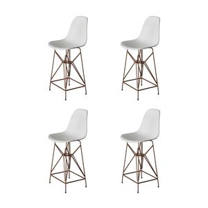 Kit 4 Banquetas Bistrô Alta Eames Branca Base Ferro Cobre - Cor: Branco