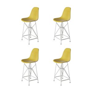 Kit 4 Banquetas Bistrô Alta Eames Amarela Base Ferro Branco - Cor: Amarelo