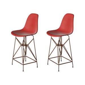 Kit 2 Banquetas Bistrô Alta Eames Vermelha Base Ferro Cobre - Cor: Vermelho