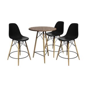 Conjunto Mesa Bistrô Eames Eiffel Amêndoa Com 3 Banquetas Pretas De Madeira - Cor: Marrom