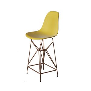 Banqueta Bistrô Alta Eames Amarela Base Ferro Cobre - Cor: Amarelo